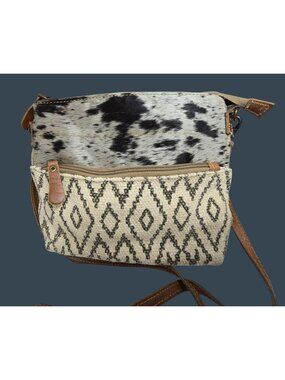 Cowhide & Canvas Tribal Print Crossbody Bag boho horse core cowgirl cow print